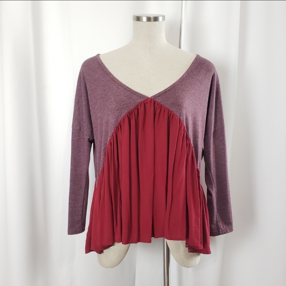 Bohemian Red Purple Flowy Long Sleeve Top Small